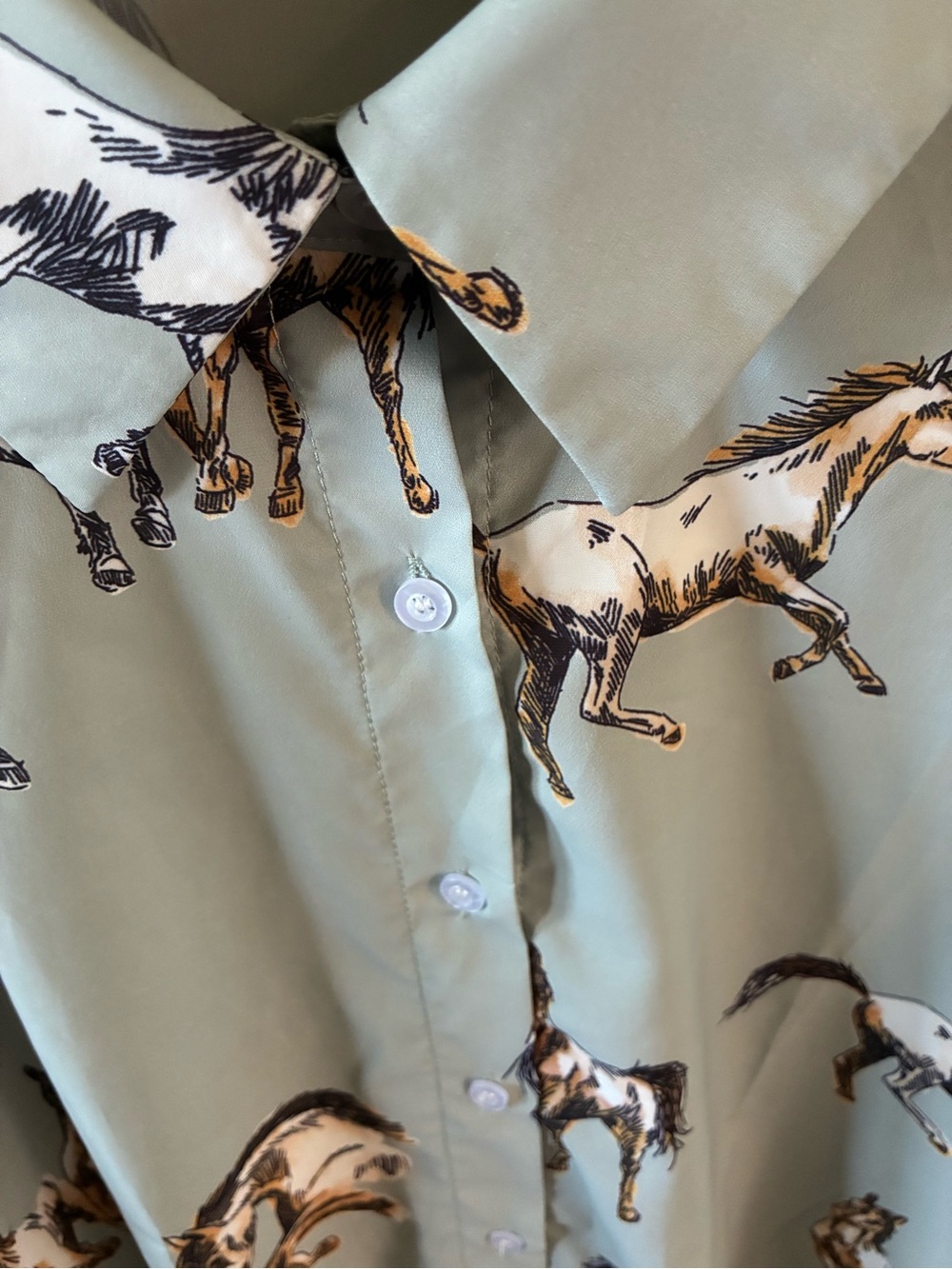 Mazik sz M Light Blue Horse-Print Button-Down Shirt - Picture 4 of 7